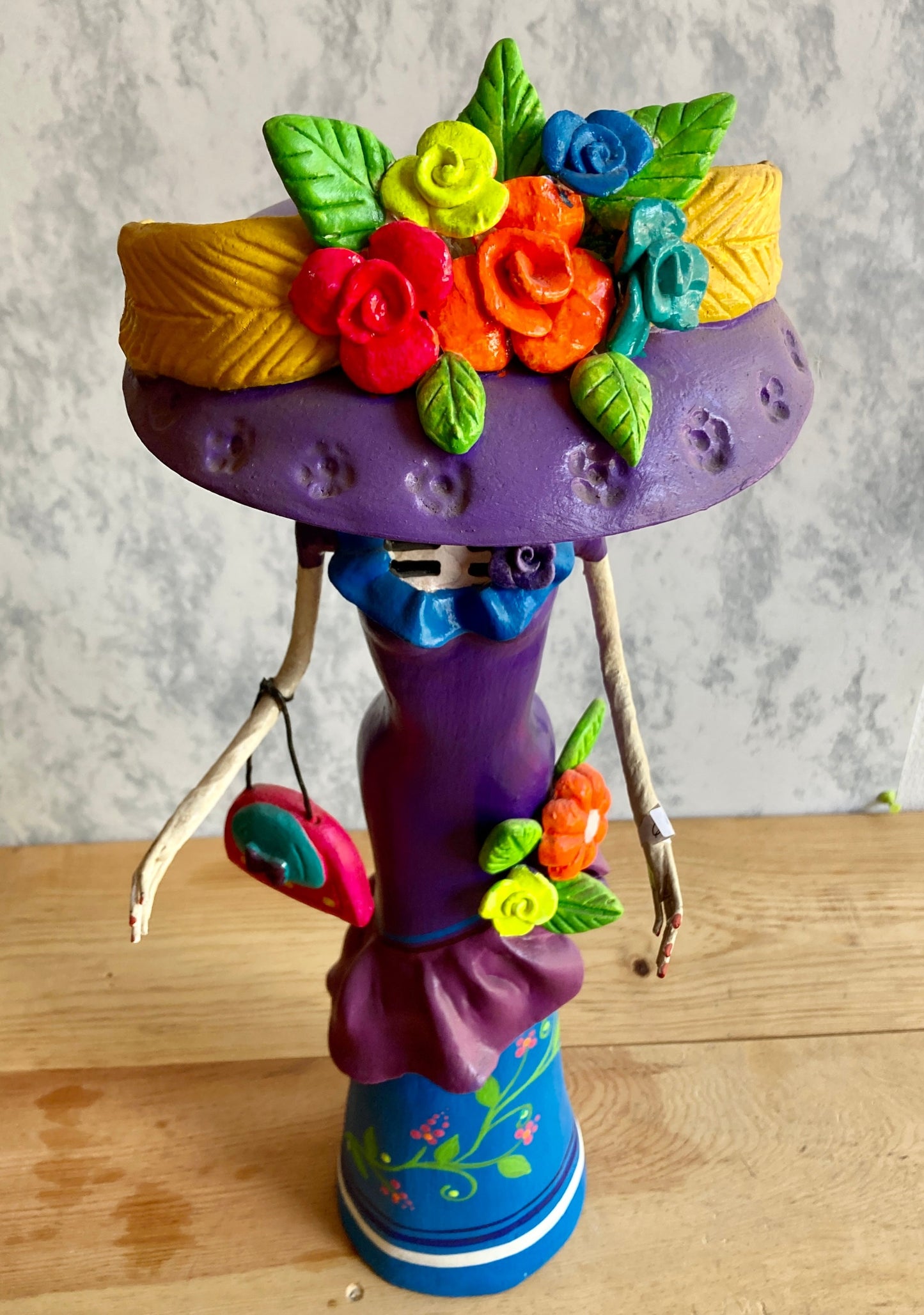 Catrina Policromada Gde SG Morado con azul