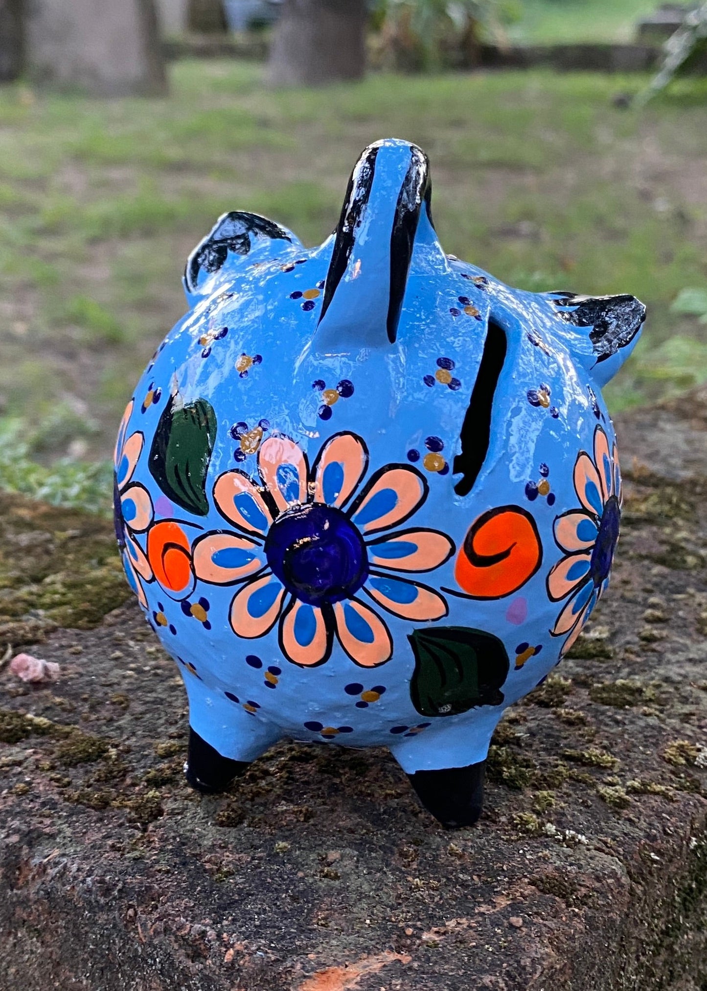 Puerquito Papel Maché Alcancía # 1 Azul