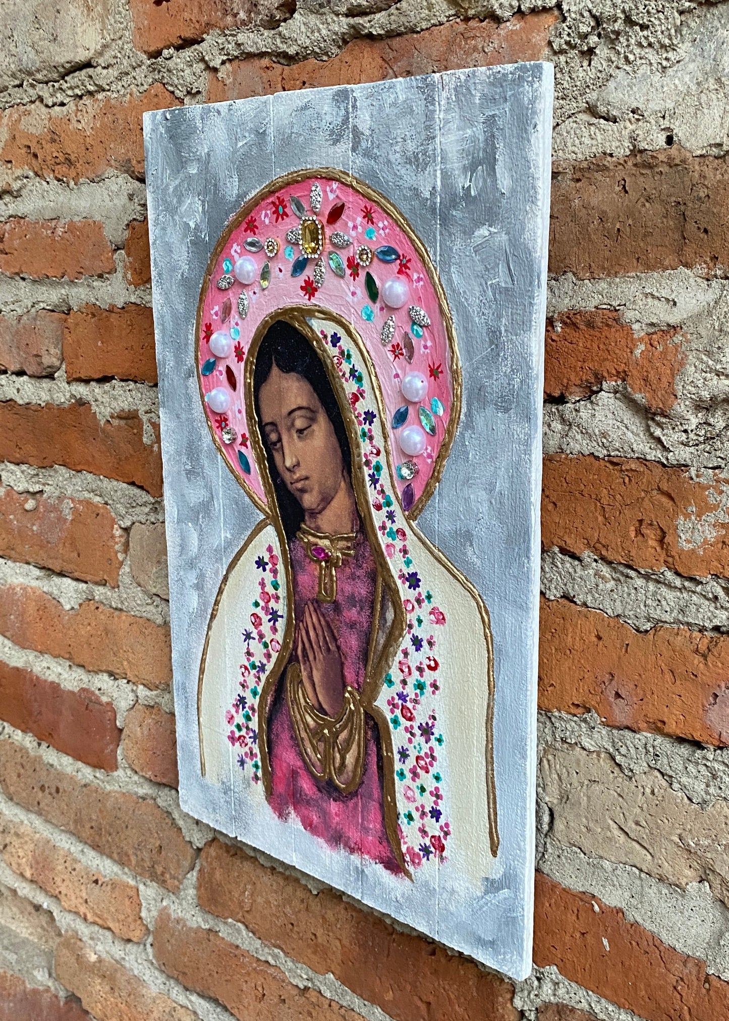 Retablo Virgen Aureola Rosa