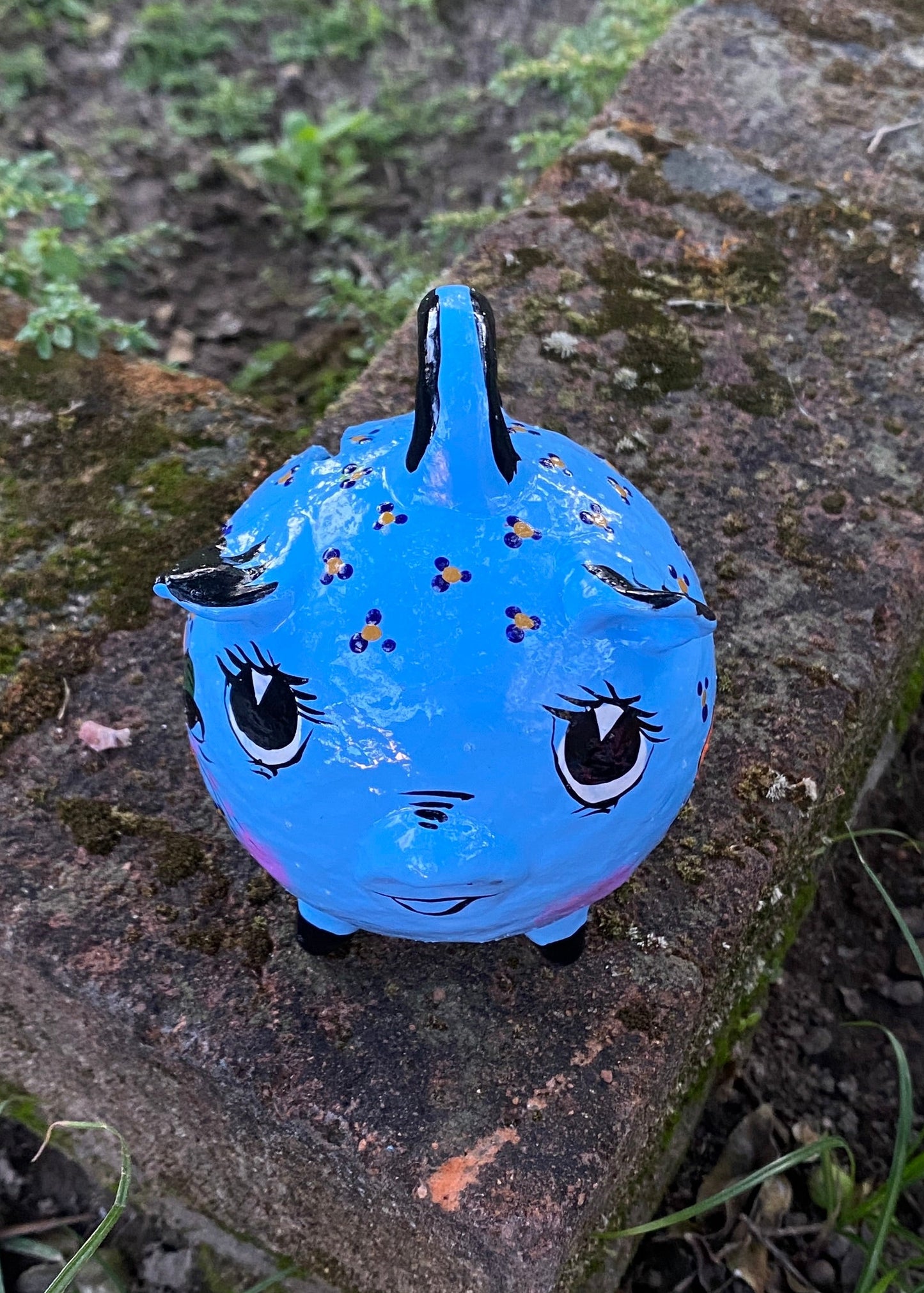 Puerquito Papel Maché Alcancía  # 1 Azul