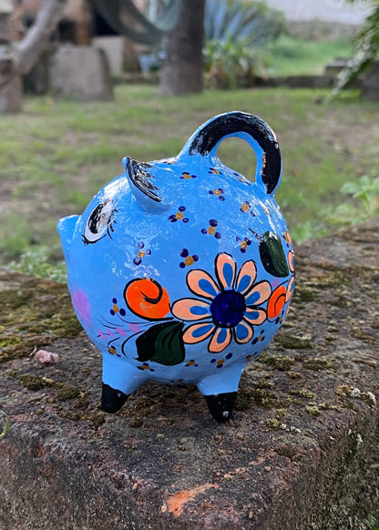 Puerquito Papel Maché Alcancía  # 1 Azul